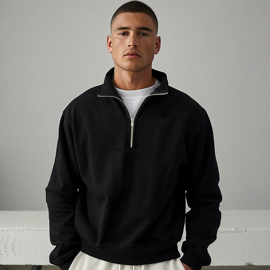 Zip Black Lapel Sports Hoodie Sweatshirt