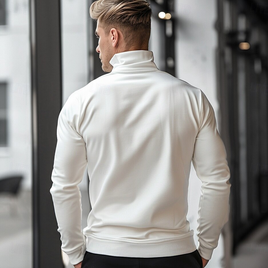 Quarter Zip White Long Sleeve Hoodie Sweatshirts