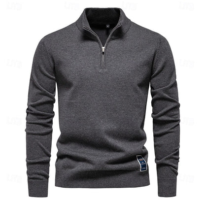 Rolled collar Solid Color  Zip Sweater