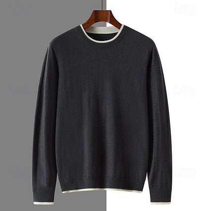 100% Merino Wool Crew Neck 2 In 1 Pullover Sweater