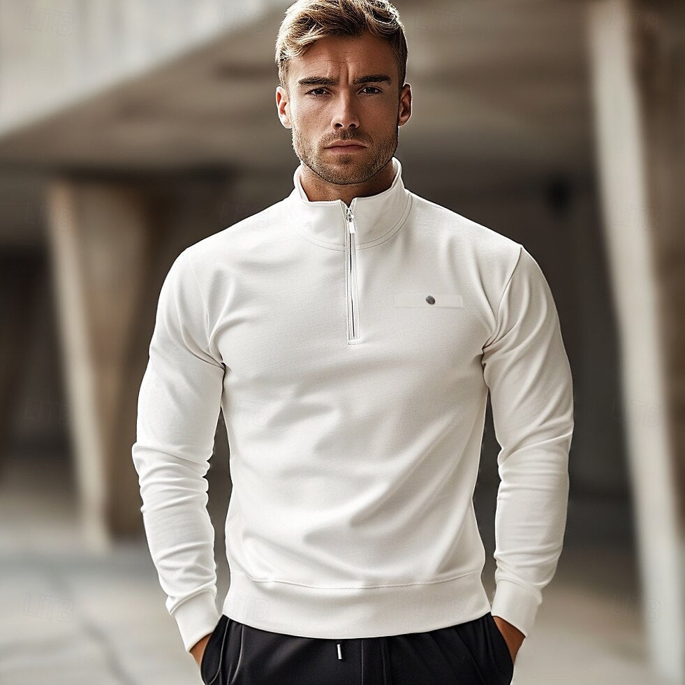 Quarter Zip White Long Sleeve Hoodie Sweatshirts