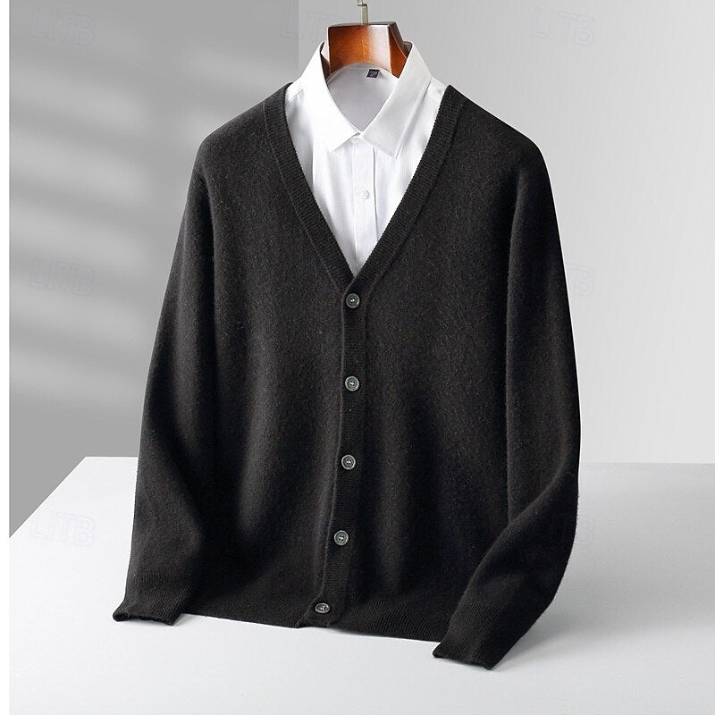 100% Merino Wool V Neck Knitwear Cardigan Sweater