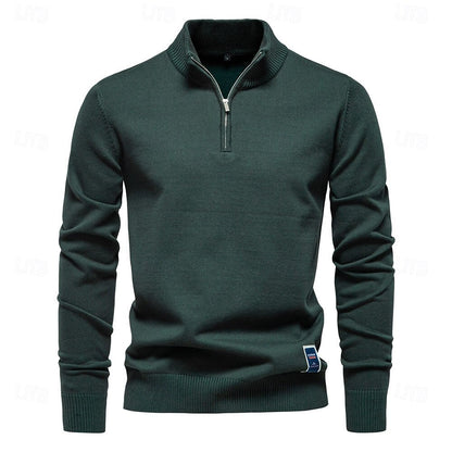 Zipper Solid Daily Outdoor Color Knit Sweater