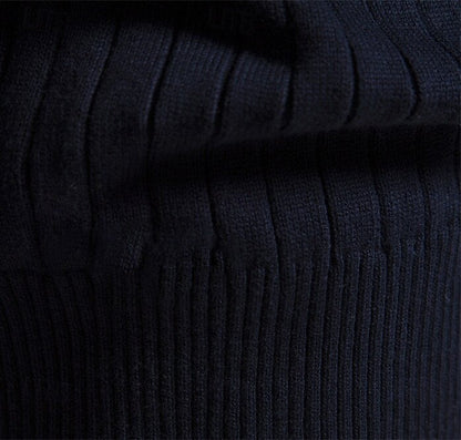 Cotton Knit Vertical Stripes Half Zip Knitwear