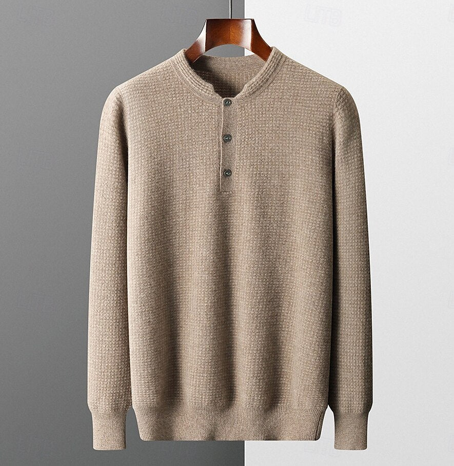 100% Merino Wool Button Up Henley Sweater