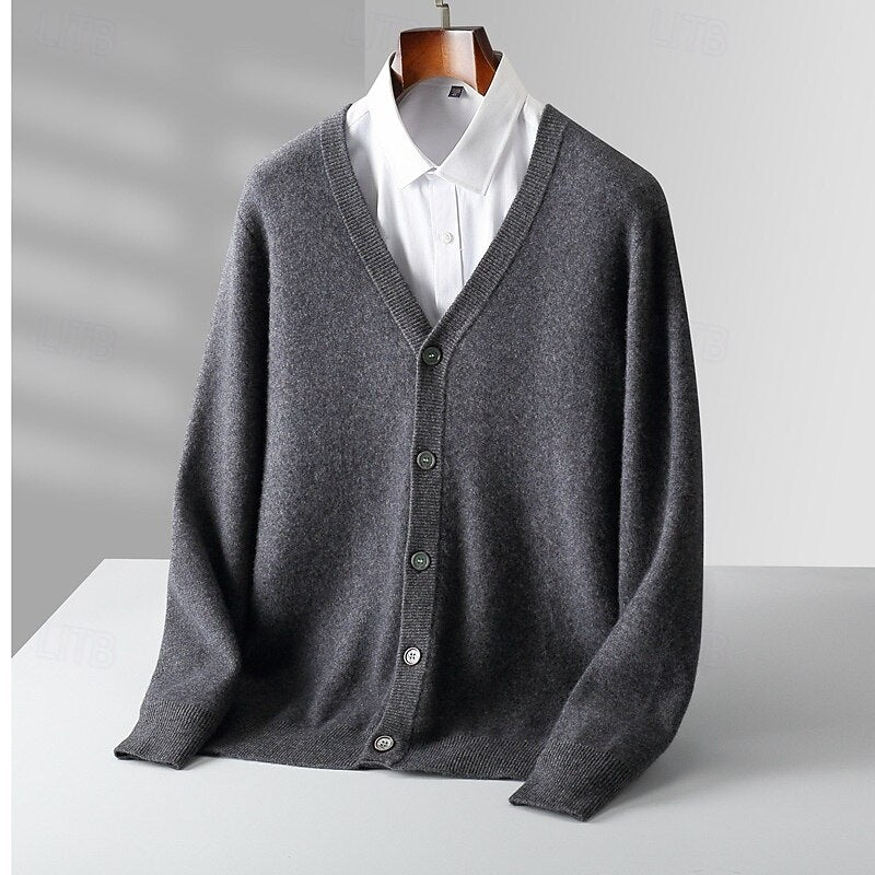 100% Merino Wool V Neck Knitwear Cardigan Sweater