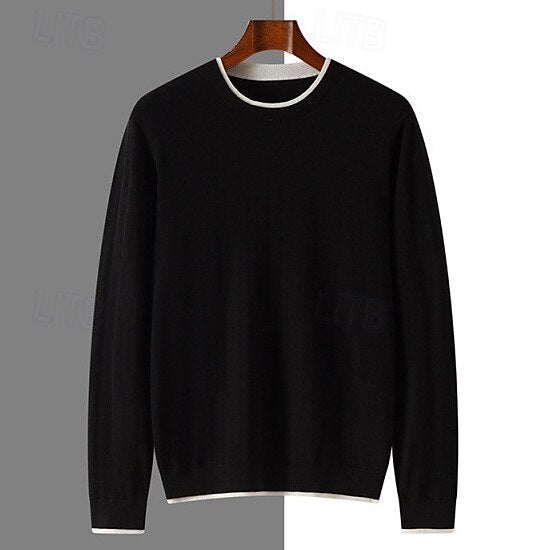 100% Merino Wool Crew Neck 2 In 1 Pullover Sweater