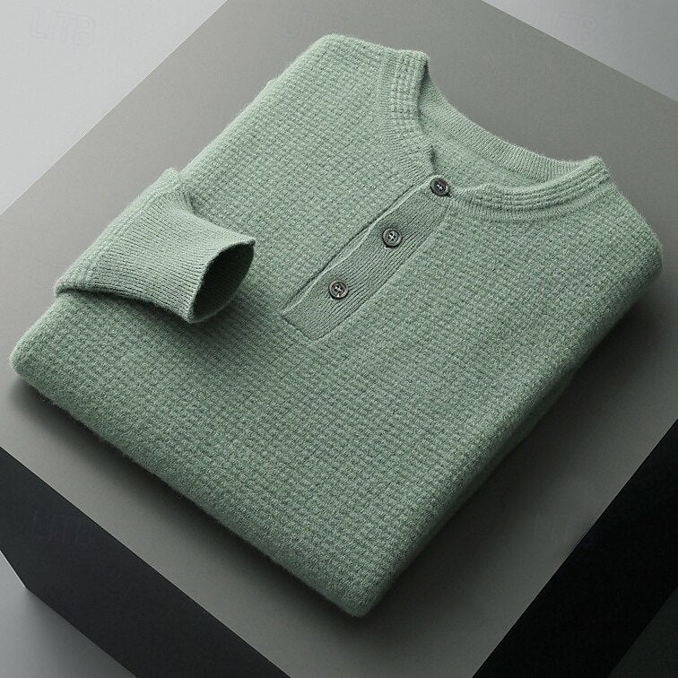 100% Merino Wool Button Up Henley Sweater