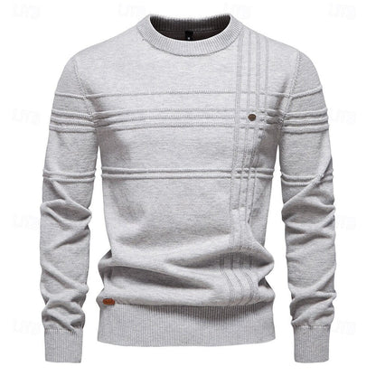 Cotton Knitted Stripped Crew Neck Pullover Sweater