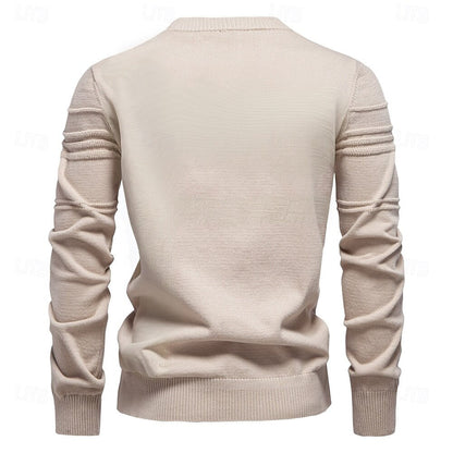 Cotton Knitted Stripped Crew Neck Pullover Sweater