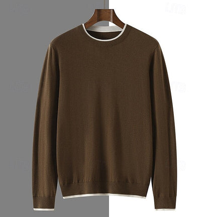 100% Merino Wool Crew Neck 2 In 1 Pullover Sweater